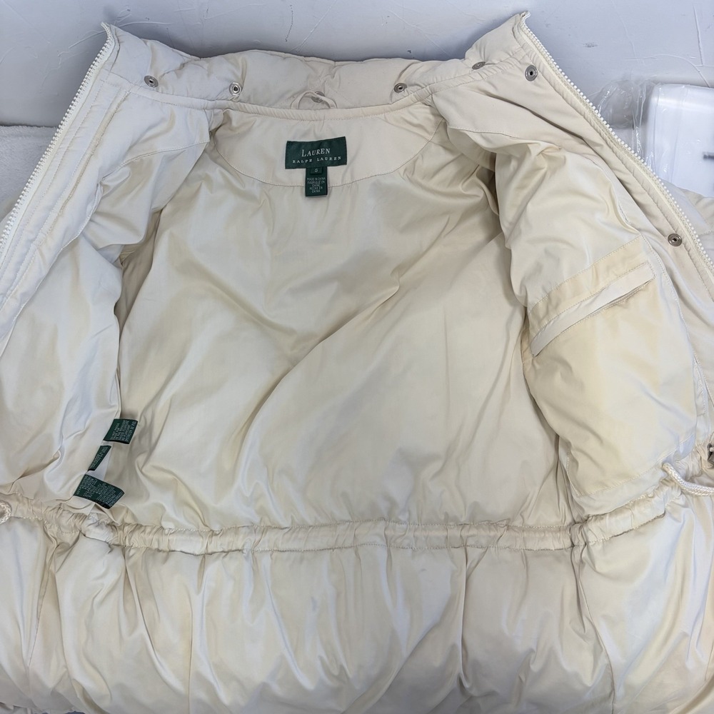 Lauren Ralph Lauren Size S Womens Down Puffer Coat Jacket White Fur Trim Hood - Picture 16 of 16
